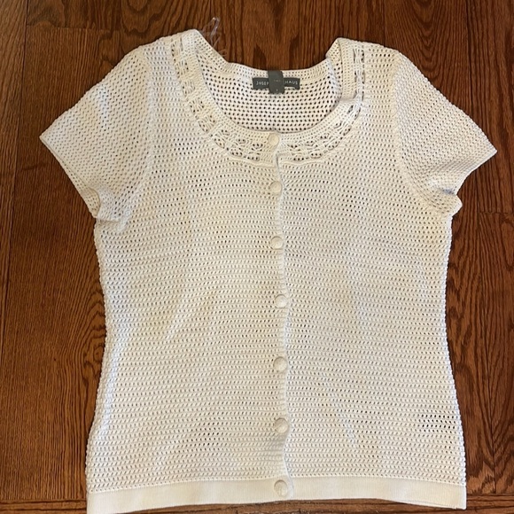 Josephine Chaus white crochet button up cardigan short sleeve cotton size Lrg - Picture 11 of 11